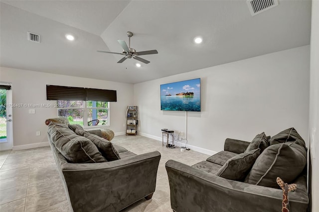 5338 Lugo St, Fort Pierce, FL 34951 - living room with recessed lighting, visible vents, baseboards, and vaulted ceiling