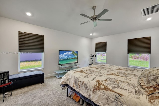 5338 Lugo St, Fort Pierce, FL 34951 - bedroom featuring recessed lighting, visible vents, ceiling fan, and carpet flooring