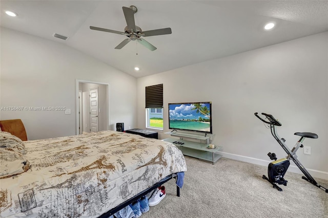5338 Lugo St, Fort Pierce, FL 34951 - carpeted bedroom featuring visible vents, recessed lighting, baseboards, and vaulted ceiling