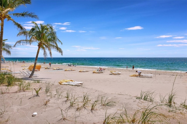 view of water feature with a beach view