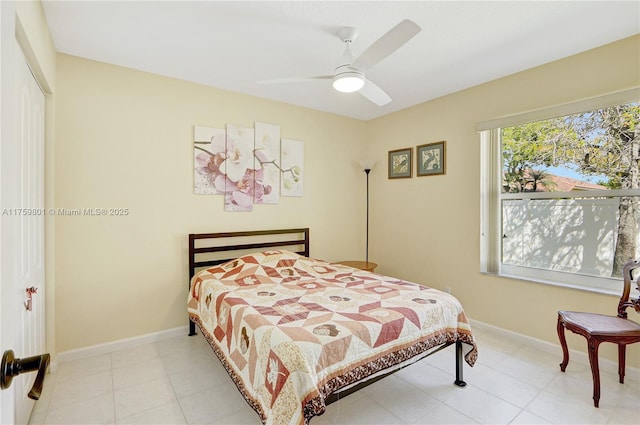 bedroom featuring ceiling fan and baseboards