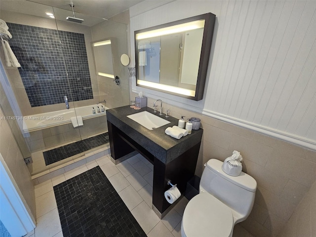 17315 Collins Ave Unit 1107, Sunny Isles Beach, FL 33160 - full bath with tile patterned flooring, vanity, and a combined bath / shower with rainfall shower
