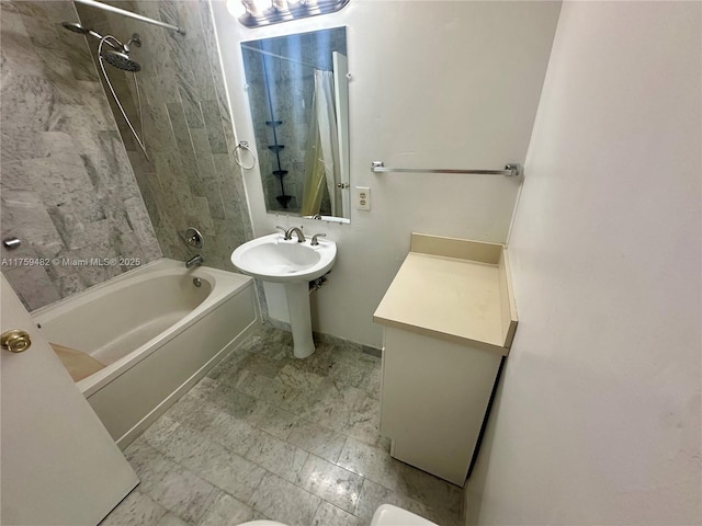 10023 SW 77th Ct, Miami, FL 33156 - bathroom with shower / bath combo with shower curtain and a sink