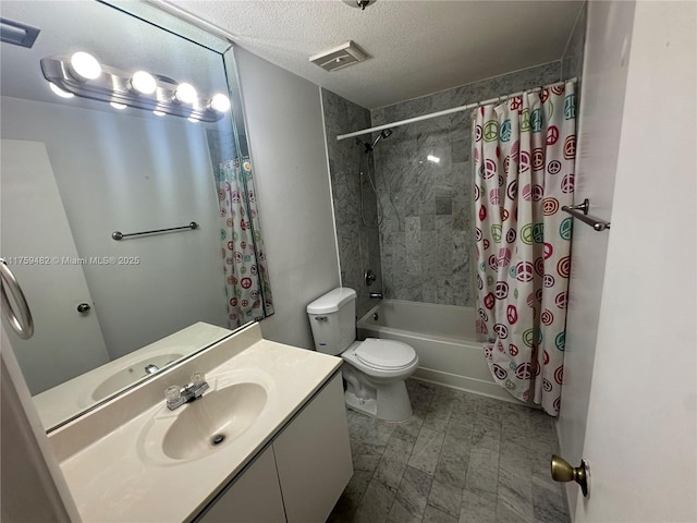 10023 SW 77th Ct, Miami, FL 33156 - bathroom with vanity, shower / bathtub combination with curtain, and a textured ceiling