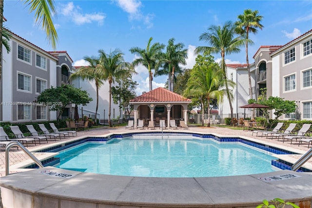 community pool featuring a patio and fence