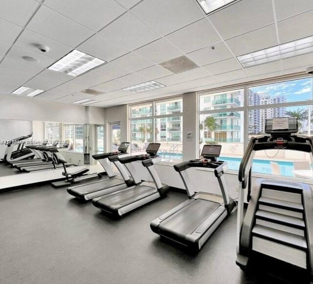 1200 Brickell Bay Dr Unit 3318, Miami, FL 33131 - workout area with a drop ceiling