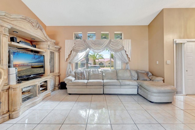 living area featuring light tile patterned floors