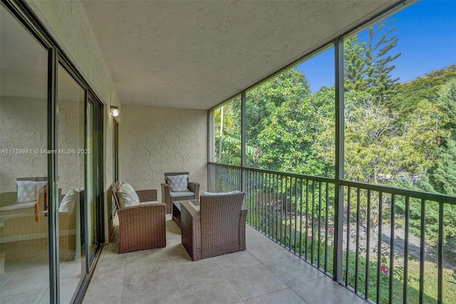 balcony with a view of trees