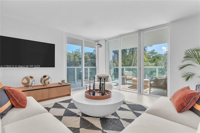 living area featuring plenty of natural light and expansive windows