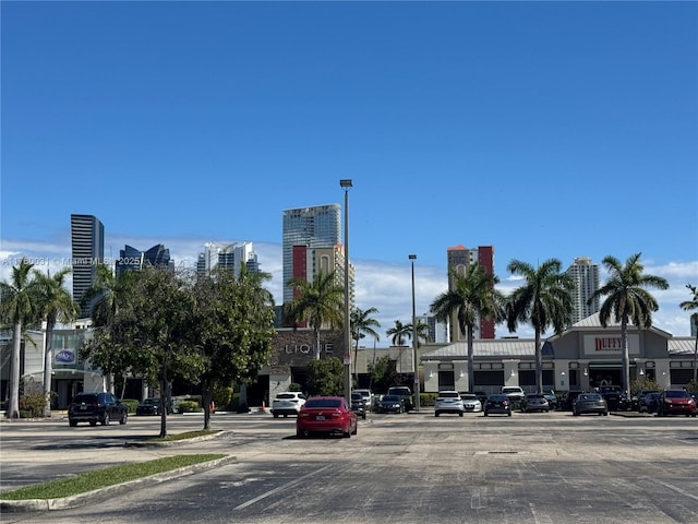 view of road featuring curbs and a view of city