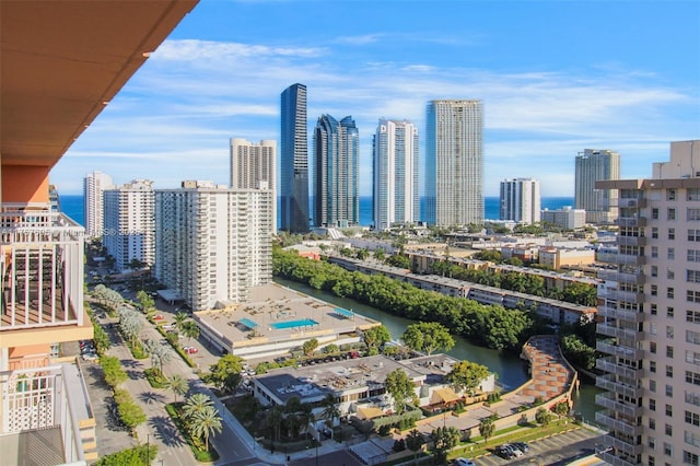 property's view of city with a water view