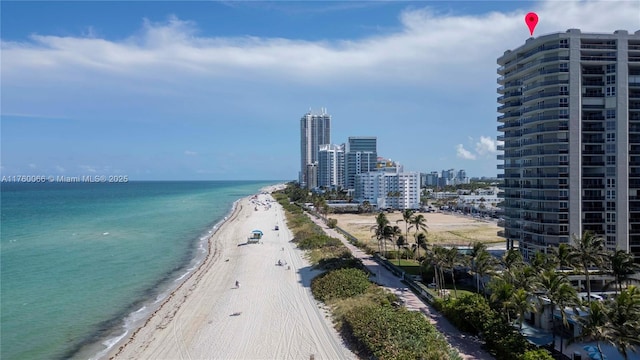 property view of water with a city view and a view of the beach