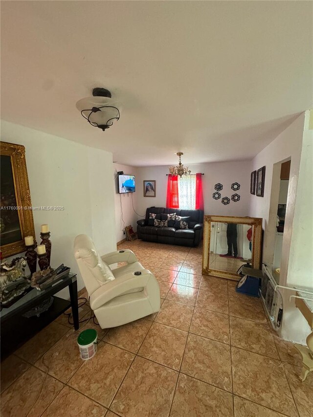 living room featuring light tile patterned floors