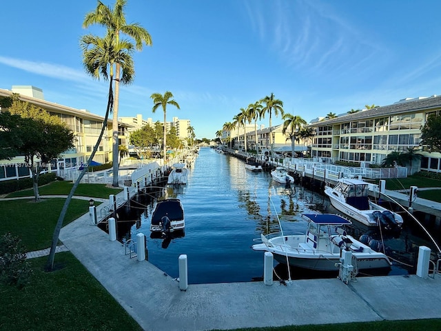 dock area featuring a water view