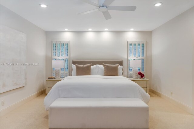 5780 Magnolia Ln, Coral Gables, FL 33156 - bedroom featuring light colored carpet, recessed lighting, baseboards, and a ceiling fan