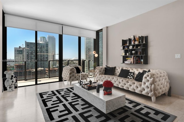 68 SE 6th St Unit 1404, Miami, FL 33131 - living room featuring a view of city and floor to ceiling windows