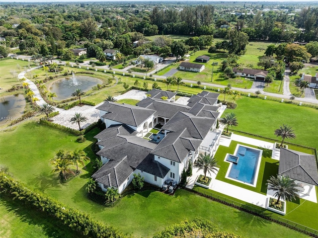 bird's eye view with a water view and a residential view