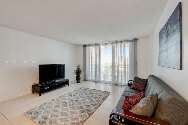 living area featuring tile patterned flooring