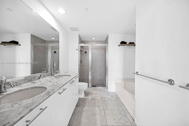 950 Brickell Bay Dr Unit 3605, Miami, FL 33131 - full bathroom with a bath, a stall shower, double vanity, and a sink
