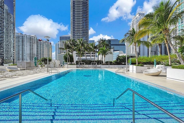 950 Brickell Bay Dr Unit 3605, Miami, FL 33131 - pool with a city view and a patio area