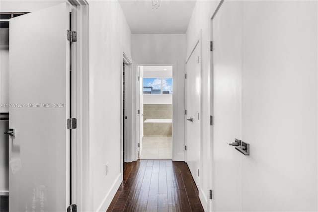 corridor with dark wood finished floors