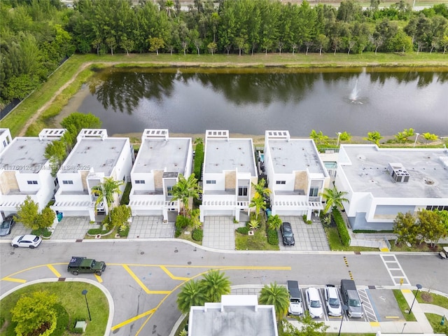 aerial view with a water view and a residential view