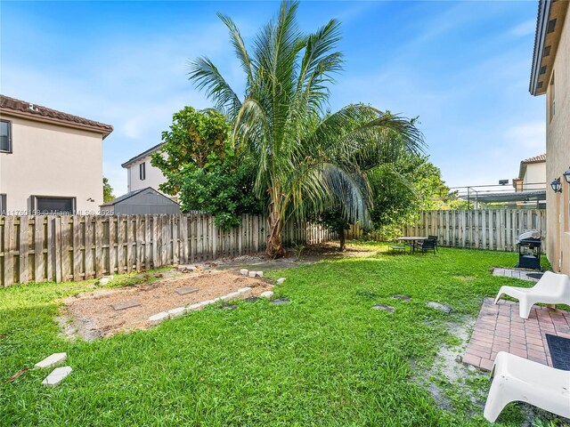 view of yard with a fenced backyard