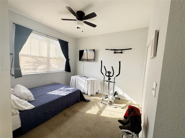 bedroom with carpet flooring and ceiling fan