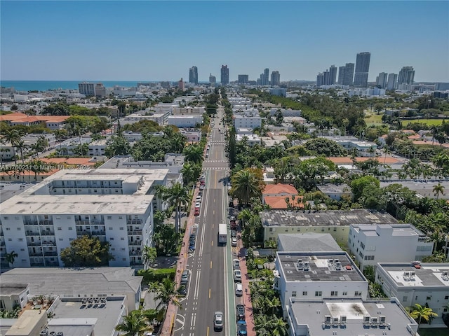 bird's eye view with a city view