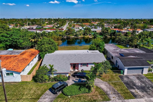 aerial view with a water view