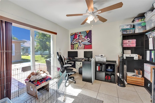 office area with tile patterned floors