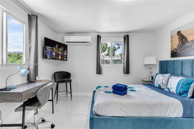 231 NW 44th St, Miami, FL 33127 - bedroom with a wall mounted air conditioner, marble finish floors, and baseboards