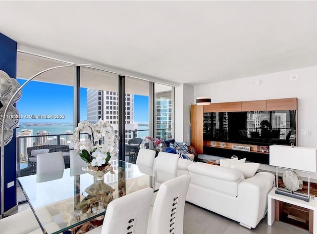 living room featuring a wall of windows