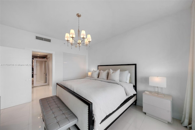 bedroom featuring a notable chandelier and visible vents