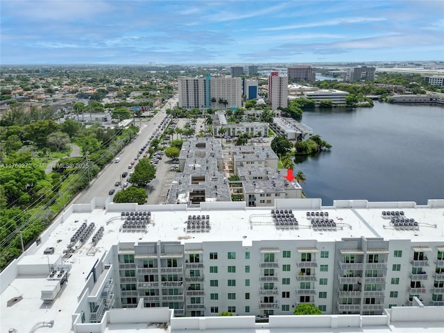 bird's eye view with a city view and a water view