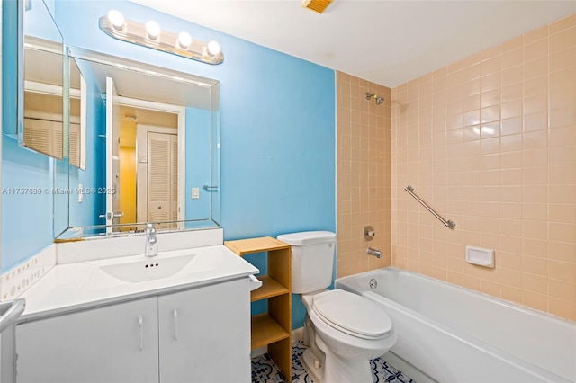 full bathroom with vanity, toilet, and shower / bathtub combination