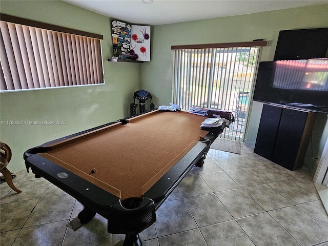 recreation room with tile patterned floors and billiards