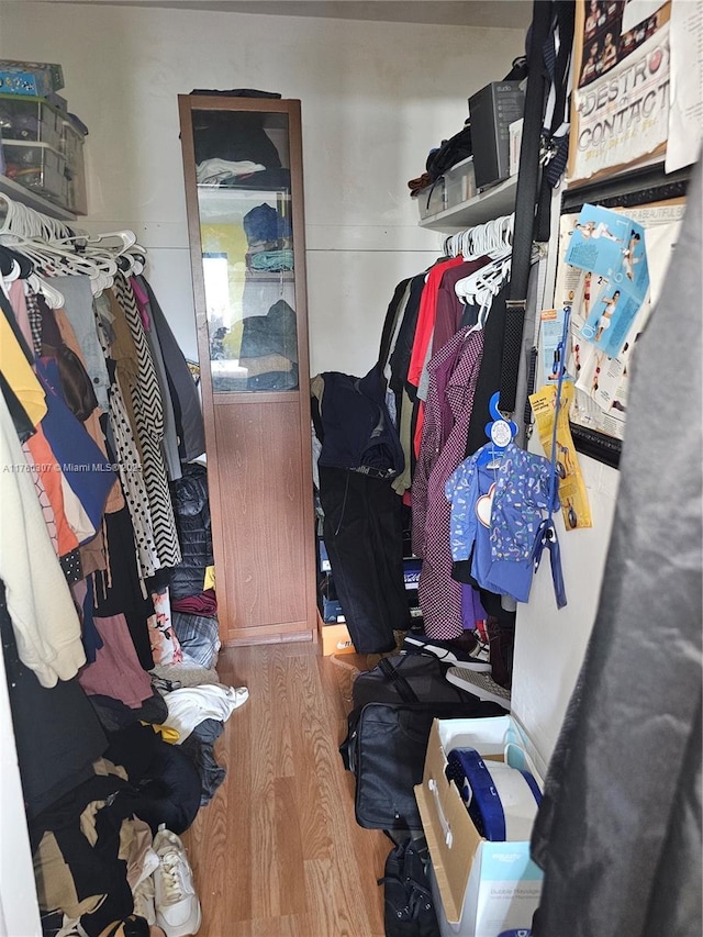 walk in closet with wood finished floors