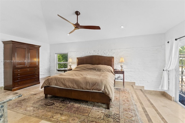 1134 Van Buren St, Hollywood, FL 33019 - bedroom with ceiling fan, brick wall, and access to outside