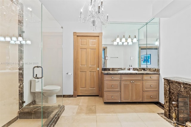 1134 Van Buren St, Hollywood, FL 33019 - full bath featuring a chandelier, tile patterned floors, a stall shower, and vanity