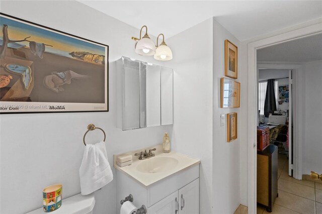 bathroom featuring tile patterned floors, toilet, and vanity