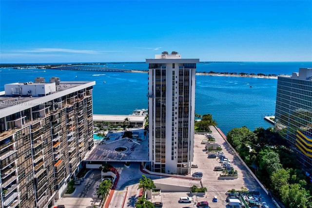 aerial view featuring a water view