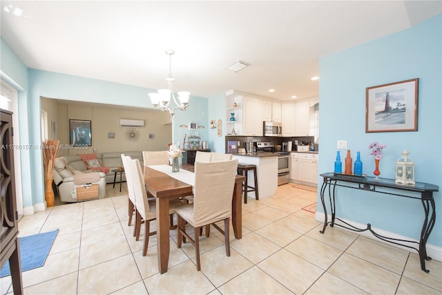 dining room with light tile patterned floors, visible vents, a chandelier, and recessed lighting