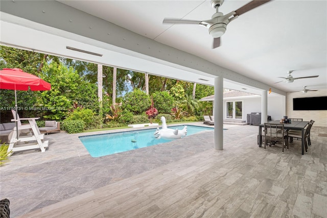 8234 SW 60th Ct, South Miami, FL 33143 - swimming pool featuring ceiling fan, french doors, a patio area, and outdoor dining space