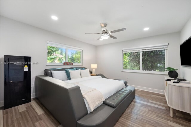8234 SW 60th Ct, South Miami, FL 33143 - bedroom featuring recessed lighting, wood finished floors, and a ceiling fan
