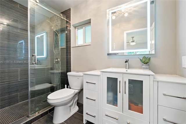 8234 SW 60th Ct, South Miami, FL 33143 - full bathroom with vanity, a stall shower, and ceiling fan