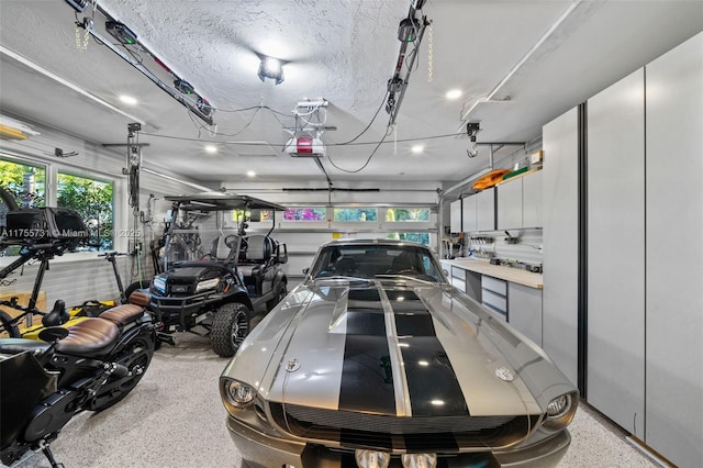 garage with a garage door opener