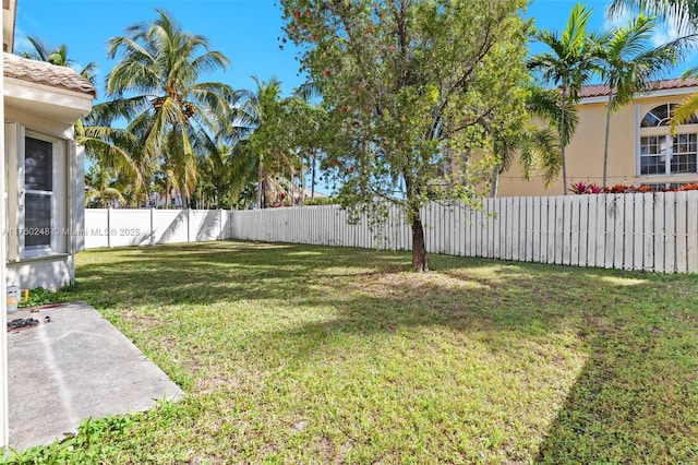 view of yard featuring a fenced backyard