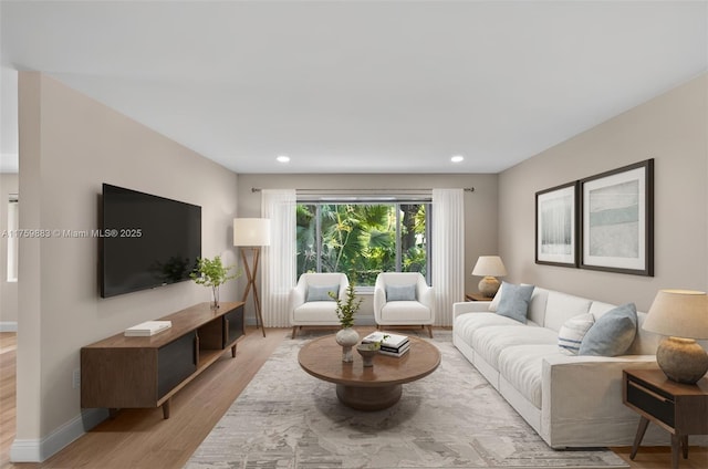 9720 Biscayne Blvd, Miami Shores, FL 33138 - living area with light wood-style flooring, recessed lighting, and baseboards