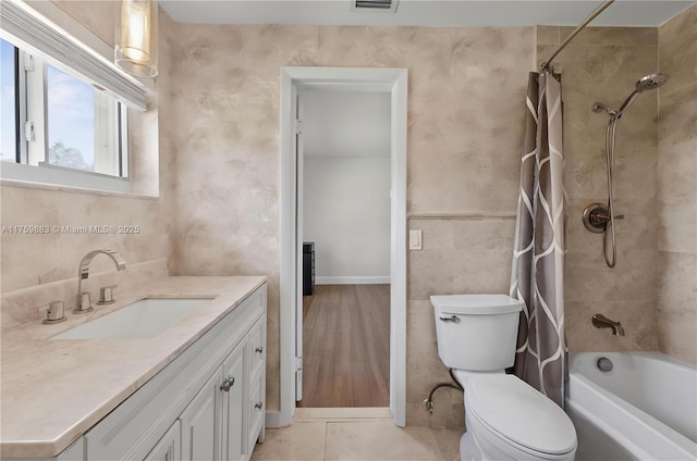 9720 Biscayne Blvd, Miami Shores, FL 33138 - bathroom featuring toilet, shower / tub combo with curtain, vanity, and tile patterned flooring